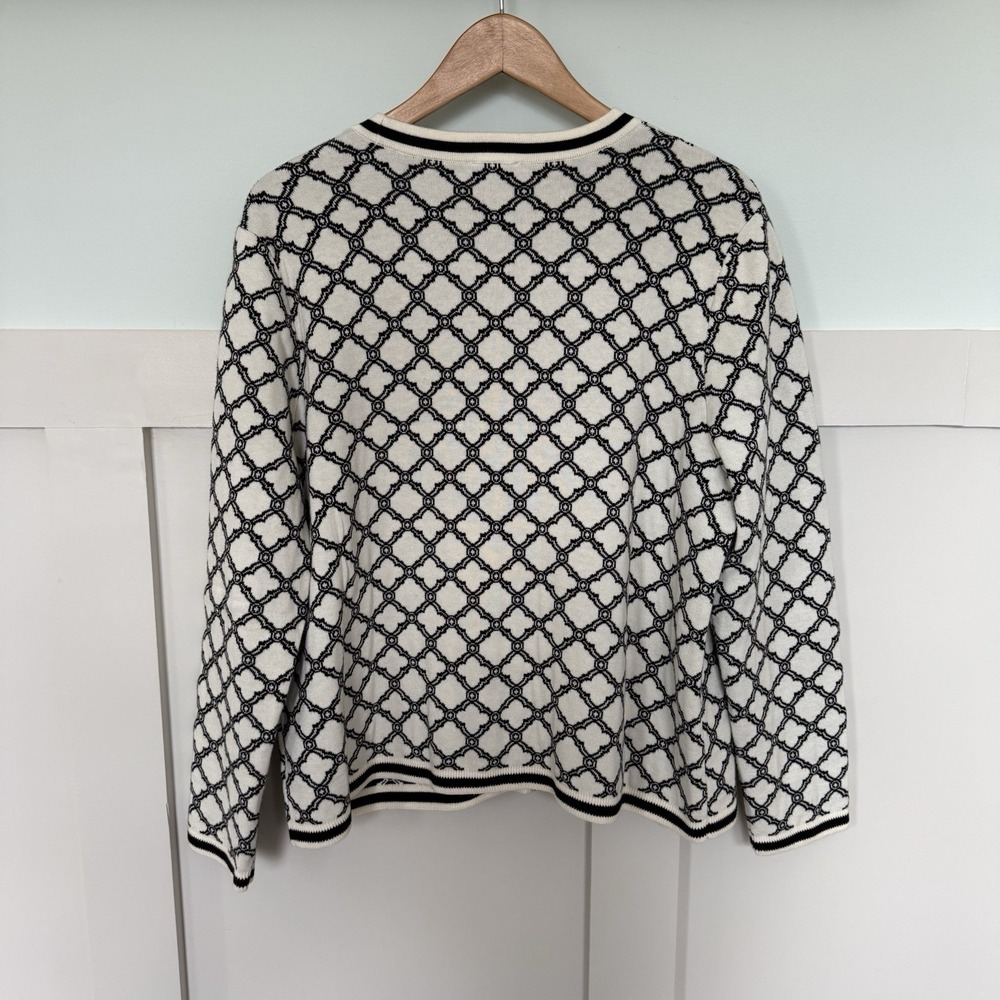 Talbots V-Neck Cardigan Lattice Jacquard XL Black Off White Career Casual Preppy - Picture 4 of 9